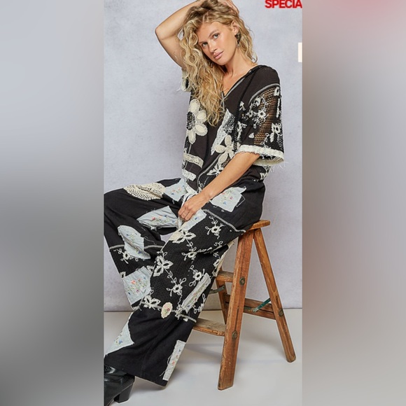 POL Black Patchwork Top with Crochet design - Picture 5 of 5